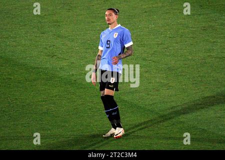 17 ottobre 2023: Stadio Centenario, Parque Batlle di Montevideo, Uruguay: Qualificazioni per la Coppa del mondo FIFA 2026, Uruguay contro Brasile: Darwin N&#xfa;&#xf1;ez dell'Uruguay Foto Stock