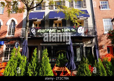 Nightmare on King Street, evento banner pubblicitario di Halloween, Old Town, Alexandria, Virginia, USA. Foto Stock