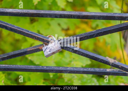 la chiusura del granaio sul ponte è un simbolo di un forte legame. Il castello, sotto forma di pesce, è appeso alla recinzione del ponte. Primo piano Foto Stock