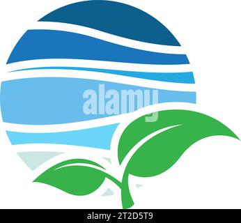 Colorata icona astratta di foglie su un cerchio a strisce su sfondo bianco Illustrazione Vettoriale