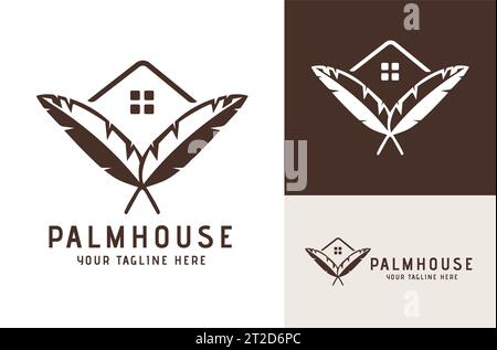 Two Palm Leaves Real Estate disegno vettoriale Logo Logo Palm Tree House Logo illustrazione vettoriale Illustrazione Vettoriale