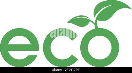 Icona Eco con lettere verdi e 2 lamelle su sfondo bianco Illustrazione Vettoriale