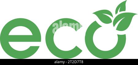 Icona Eco con lettere minuscole verdi e 3 lamelle su sfondo bianco Illustrazione Vettoriale