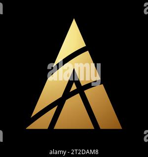 Icona Gold Abstract Letter A con triangoli divisi su sfondo nero Illustrazione Vettoriale