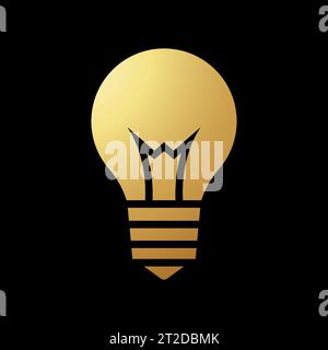 Icona della lampadina semplificata astratta oro su sfondo nero Illustrazione Vettoriale