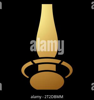 Icona Gold Abstract Simplified gas Lamp su sfondo nero Illustrazione Vettoriale