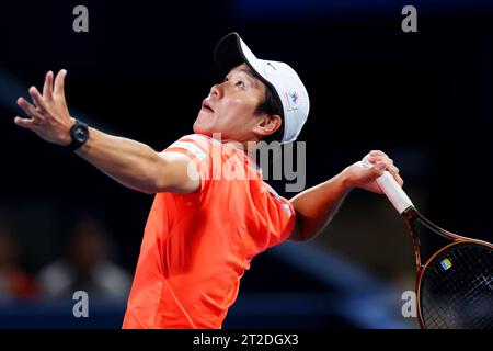 Ariake Coliseum, Tokyo, Giappone. 18 ottobre 2023. Masamichi Imamura (JPN), 18 OTTOBRE 2023 - Tennis : Kinoshita Group Japan Open Tennis Championships 2023 doppio maschile 1° turno all'Ariake Coliseum, Tokyo, Giappone. Crediti: Naoki Nishimura/AFLO SPORT/Alamy Live News Foto Stock