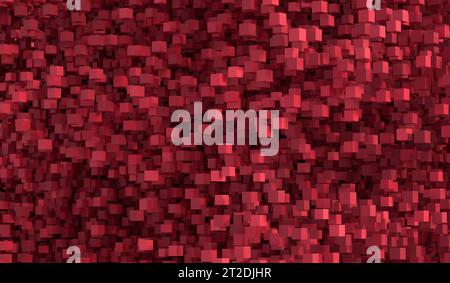 Sfondo rosso geometrico astratto con posizione casuale dei cubi 3D. Rendering 3D. Foto Stock