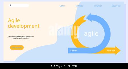 Metodo del flusso di lavoro di sviluppo agile. Retrospettiva, scrum, backlog come parte del metodo di sviluppo agile. Ciclo agile di sviluppo delle app. Illustrazione Vettoriale