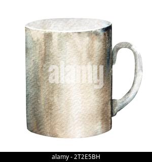 Acquerello, tazza di tè o caffè disegnata a mano, isolata su sfondo bianco. Foto Stock