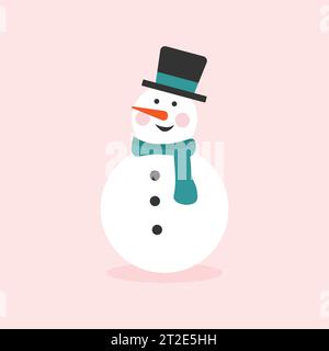 Simpatico pupazzo di neve con cappello e sciarpa. Risorsa grafica sull'inverno e il natale per contenuti , banner, etichette adesive e biglietti di auguri. Illustrazione vettoriale Illustrazione Vettoriale