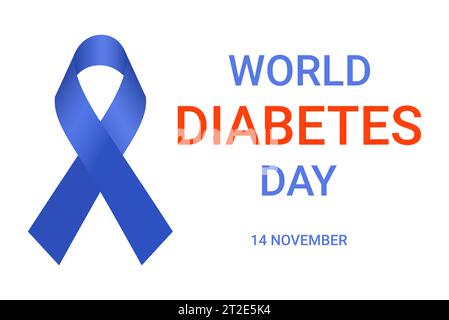 Poster creativo o banner della giornata mondiale del diabete con nastro di consapevolezza. Isolato su sfondo bianco. Giornata mondiale del diabete con nastro di consapevolezza.Vector Illustrazione Vettoriale