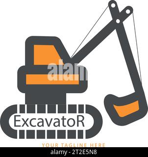 Logo escavatore template vettoriale. Attrezzature pesanti vettore logo per la società di costruzioni. Escavatore creativo illustrazione per logo modello. Illustrazione Vettoriale