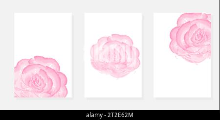 Fiore acquerello arte trittico parete art vettore. Sfondo artistico astratto con dolce rosa rosa, disegno dipinto a mano per decorazioni murali, poster e carta da parati Illustrazione Vettoriale