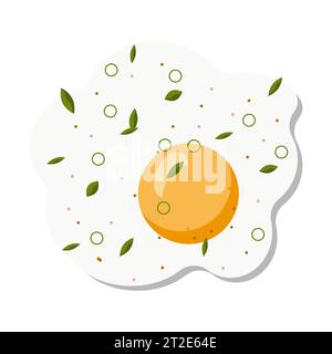 Uova fritte. Gustosa colazione. Uova fritte con basilico verde e cipolla. Isolato su sfondo bianco. Illustrazione vettoriale Illustrazione Vettoriale