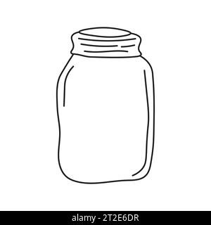 Vaso di vetro vuoto. Stile di schizzo Doodle. Barattolo semplice con disegno a linee. Illustrazione vettoriale isolata. Illustrazione Vettoriale