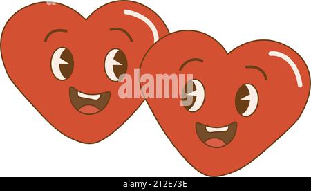 Cuori groovy in stile retro. Biglietto d'auguri per San Valentino. Vintage. Isolare su sfondo bianco. Illustrazione vettoriale Illustrazione Vettoriale