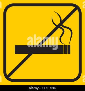 Icona della linea di sigaretta non fumatori su sfondo giallo. Cartello di avvertenza vietato fumare.illustrazione vettoriale Illustrazione Vettoriale