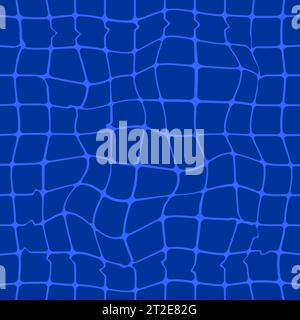 Motivo minimalista e luminoso a mosaico senza cuciture. Griglia distorta ondulata blu scuro su sfondo blu. Ideale per la stampa di vestiti, tessuti, tessuti e avvolgimenti per bambini Illustrazione Vettoriale