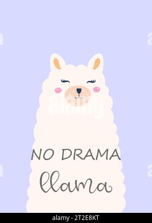 Nessun dramma llama carino con cartone animato lama. Nessuna probLlama citazione motivazionale e ispiratrice. Grazioso disegno di lama con lettere, disegno a mano vettoriale i. Illustrazione Vettoriale