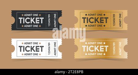 Impostare i ticket su uno sfondo colorato. Illustrazione delle scorte vettoriali. Illustrazione Vettoriale