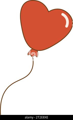 Palloncino rosso a forma di cuore in stile retrò. San Valentino. Isolite su sfondo bianco. Illustrazione vettoriale Illustrazione Vettoriale