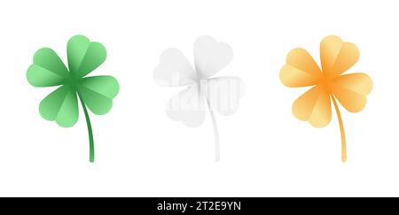 Set di shamrock nei colori della bandiera irlandese. Illustrazione di trifoglio verde, bianco e arancione su sfondo bianco isolato. Elementi decorativi per St. Patric Illustrazione Vettoriale