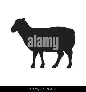 Silhouette di una pecora.Logo icona nera silhouette di pecora isolata su sfondo bianco.illustrazione vettoriale Illustrazione Vettoriale