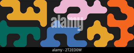 Sfondo geometrico minimalista con linee colorate disegnate a mano. Modello banner panoramico astratto. Arte vettoriale contemporanea. Labirinto di Doodle Illustrazione Vettoriale