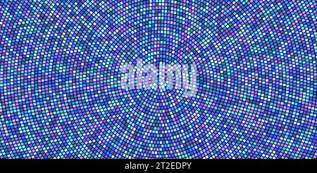 Mosaico radiale colorato in sfumature di blu e viola realizzato con piastrelle quadrate. Sfondo astratto vettore. Area pavimentata o piastrelle per il piano della piscina Illustrazione Vettoriale