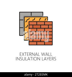 Icona strati di isolamento termico parete esterna. Efficienza energetica nella costruzione, fornendo una barriera protettiva contro la perdita di calore e riducendo il consumo energetico per una progettazione di edifici più sostenibile Illustrazione Vettoriale