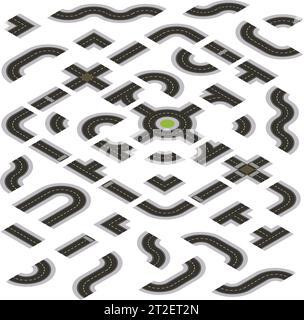 Kit isolante Isometrico Dark Grey Road su sfondo bianco Illustrazione Vettoriale