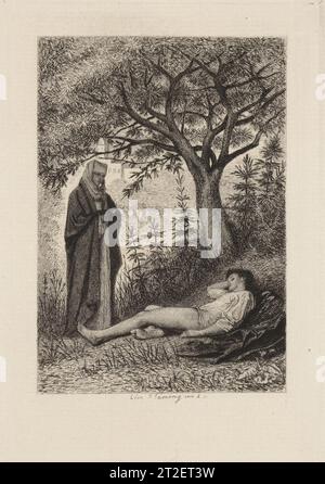 Le Jardinier du Couvent, piatto 3 dell'incisore "The Decameron" Léopold Flameng autore francese Giovanni Boccaccio italiano 1873 Visualizza altro. Le Jardinier du Couvent, piatto 3 del 'Decameron'. Il Decameron. 1873. Incisione. Léopold Flameng (nato in Belgio), Bruxelles 1831–1911 Parigi). Stampe Foto Stock