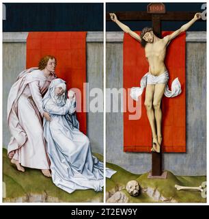 Rogier van der Weyden, la Crocifissione con la Vergine e San Giovanni Evangelista in lutto, dipinto ad olio su tavola, intorno al 1460 Foto Stock