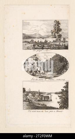 Vues d'Amerique: LAC Georges; Près des chûtes de Trenton, contea di Oneida; Vue de la rivière du Nord, pry à Clermont Charlotte Bonaparte French ca. 1826 Visualizza altro. Vues d'Amerique: LAC Georges; Près des chûtes de Trenton, contea di Oneida; Vue de la rivière du Nord, pry à Clermont. Charlotte Bonaparte (francese, Mortefontaine 1802–1839 Sarzana). ca. 1826. Incisione. Stampe Foto Stock