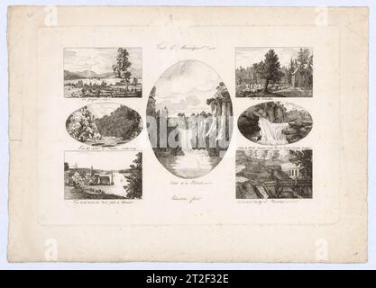 Vues d'Amerique: LAC Georges; Près des chûtes de Trenton, contea di Oneida; Vue de la rivière du Nord, pry à Clermont; Chûte de la Passaic; Près de Tuckerton; Chûte de West Canada Creek, près de Trenton, contea di Oneida; la Source à Schooley's Mountain Charlotte Bonaparte French ca. 1826 Visualizza altro. Vues d'Amerique: LAC Georges; Près des chûtes de Trenton, contea di Oneida; Vue de la rivière du Nord, pry à Clermont; Chûte de la Passaic; Près de Tuckerton; Chûte de West Canada Creek, près de Trenton, contea di Oneida; la Source à Schooley's Mountain. Charlotte Bonaparte (francese, Mortefontaine 1802–1839 Foto Stock