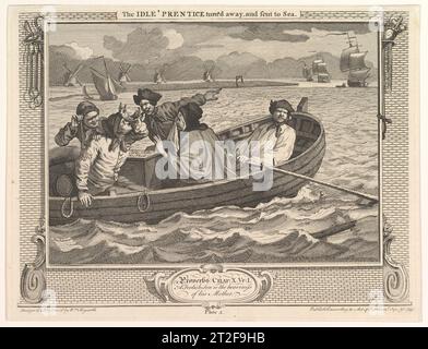 The Idle 'Prentice si allontanò e inviò in mare (Industry and Idle, tavola 5) William Hogarth British il 30 settembre 1747 Foto Stock