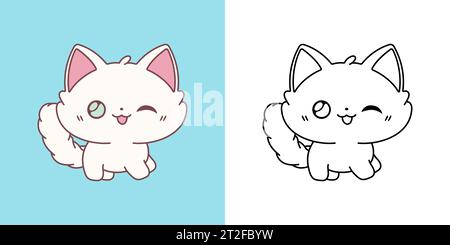 Clipart IsolatedRagdoll Cat multicolore e bianco e nero. Carino Cartoon Cat. Illustrazione Vettoriale