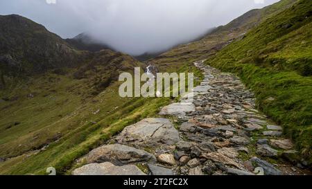 Sentiero escursionistico nel Parco Nazionale di Snowdonia, Galles, Gran Bretagna Foto Stock
