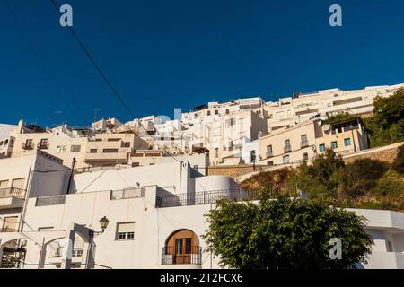 Dettaglio della casa Mojacar di case bianche in cima alla montagna. Costa Blanca nel Mar Mediterraneo, Almeria. Spagna Foto Stock