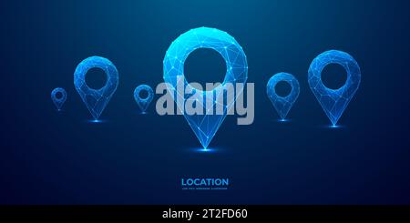 Set astratto di pin della mappa di posizione. Concetto digitale GPS Illustrazione Vettoriale