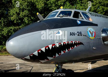 Arte nasale di un aereo da trasporto rumeno An-26 dell'Aeronautica militare. Foto Stock