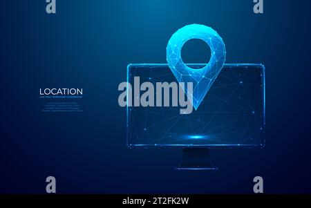 Pin GPS astratto sullo schermo del monitor del computer. Illustrazione Vettoriale