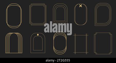 Boho Line Abstract Golden Frames Set Art Deco Illustrazione Vettoriale