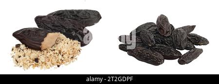 Fagiolo di Tonka isolato su sfondo bianco con profondità di campo piena. Fagiolo di Dipteryx odorata Foto Stock