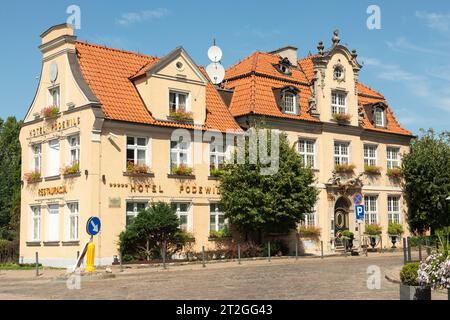 L'hotel boutique a cinque stelle Podewils Hotel by Motlawa River nel centro storico di Danzica, Polonia, Europa, UE Foto Stock