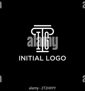 Logo iniziale IG monogramma con design icona a forma di pilastro, stile elegante e lussuoso logo dello studio legale Illustrazione Vettoriale
