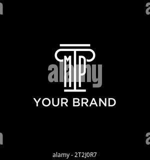 Logo iniziale monogramma MP con design icona a forma di pilastro, stile elegante e lussuoso logo dello studio legale Illustrazione Vettoriale