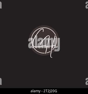 Monogramma logo Initials CH con grafica vettoriale semplice a linee circolari Illustrazione Vettoriale