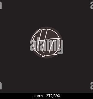 Monogramma con logo HI iniziali con grafica vettoriale a linee circolari semplici Illustrazione Vettoriale